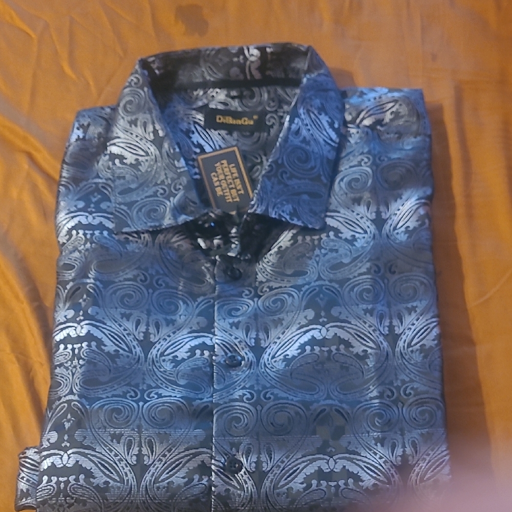 Diba Men's Black and Blue Paisley Shirt